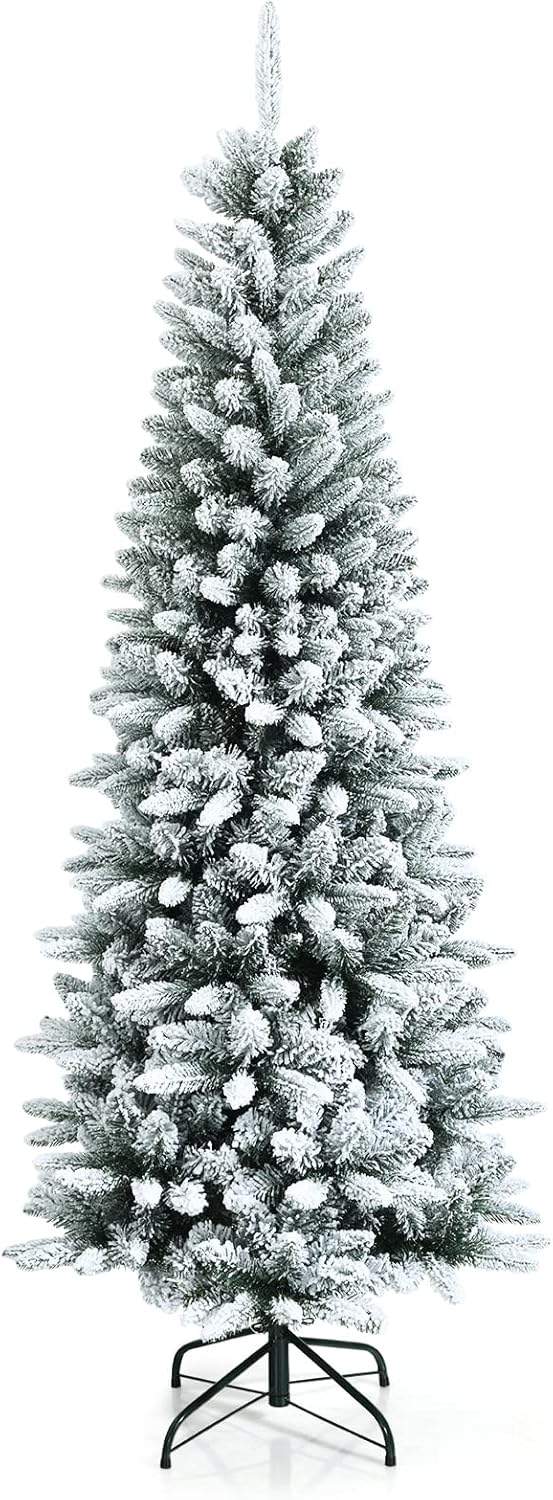 Goplus 7ft Artificial White Christmas Tree Xmas Pine Tree with Solid Metal Legs Perfect for Indoor and Outdoor Holiday Decoration