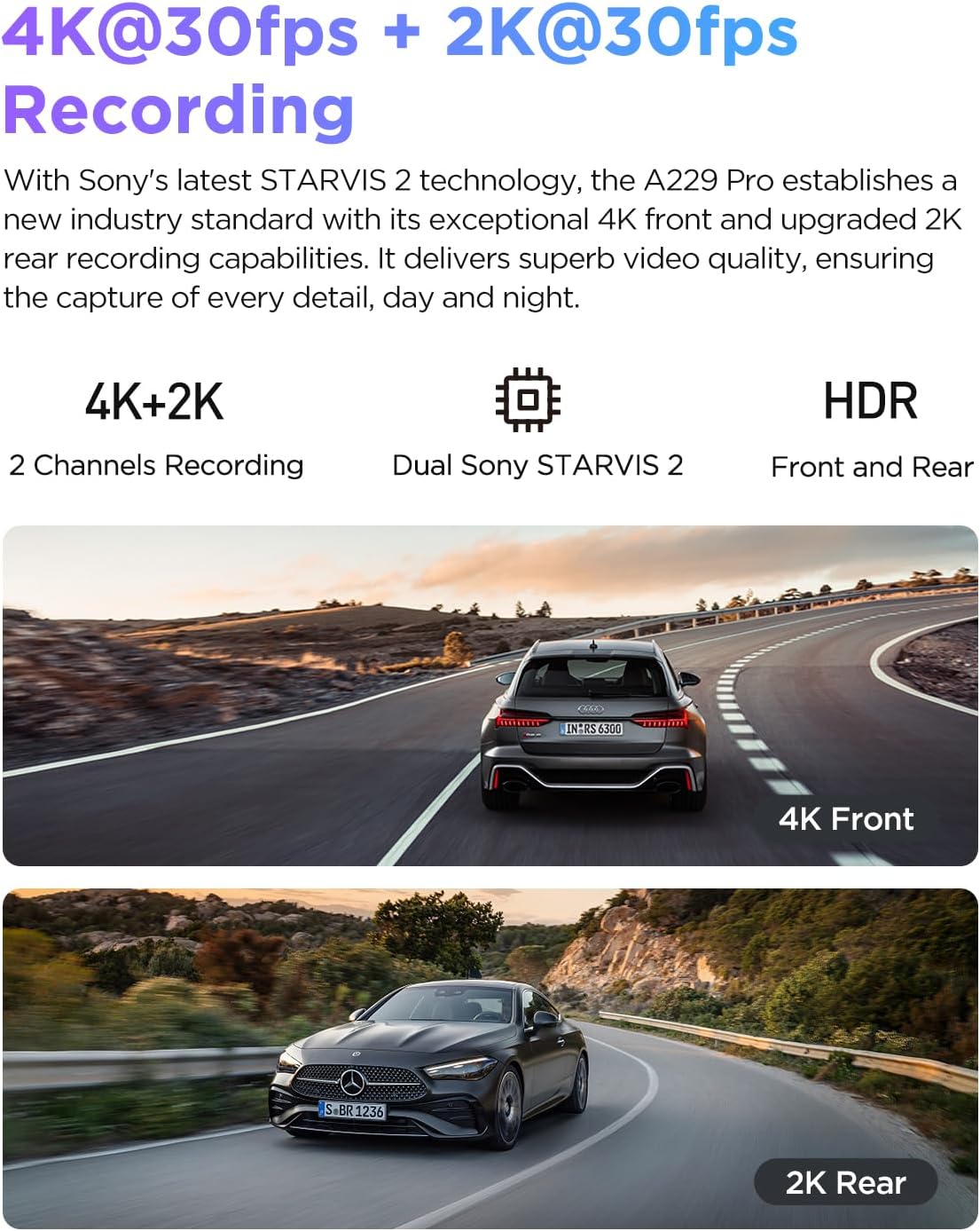 VIOFO A229 Pro 4K HDR Dash Cam Dual Channel GPS Night Vision