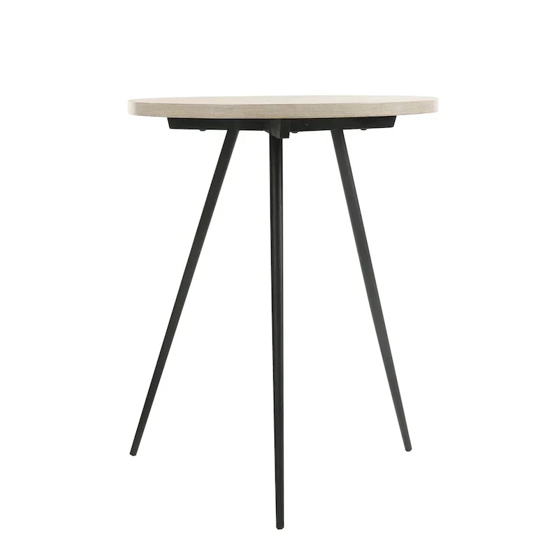 Round Oak White and Black Side Table with Metal Base