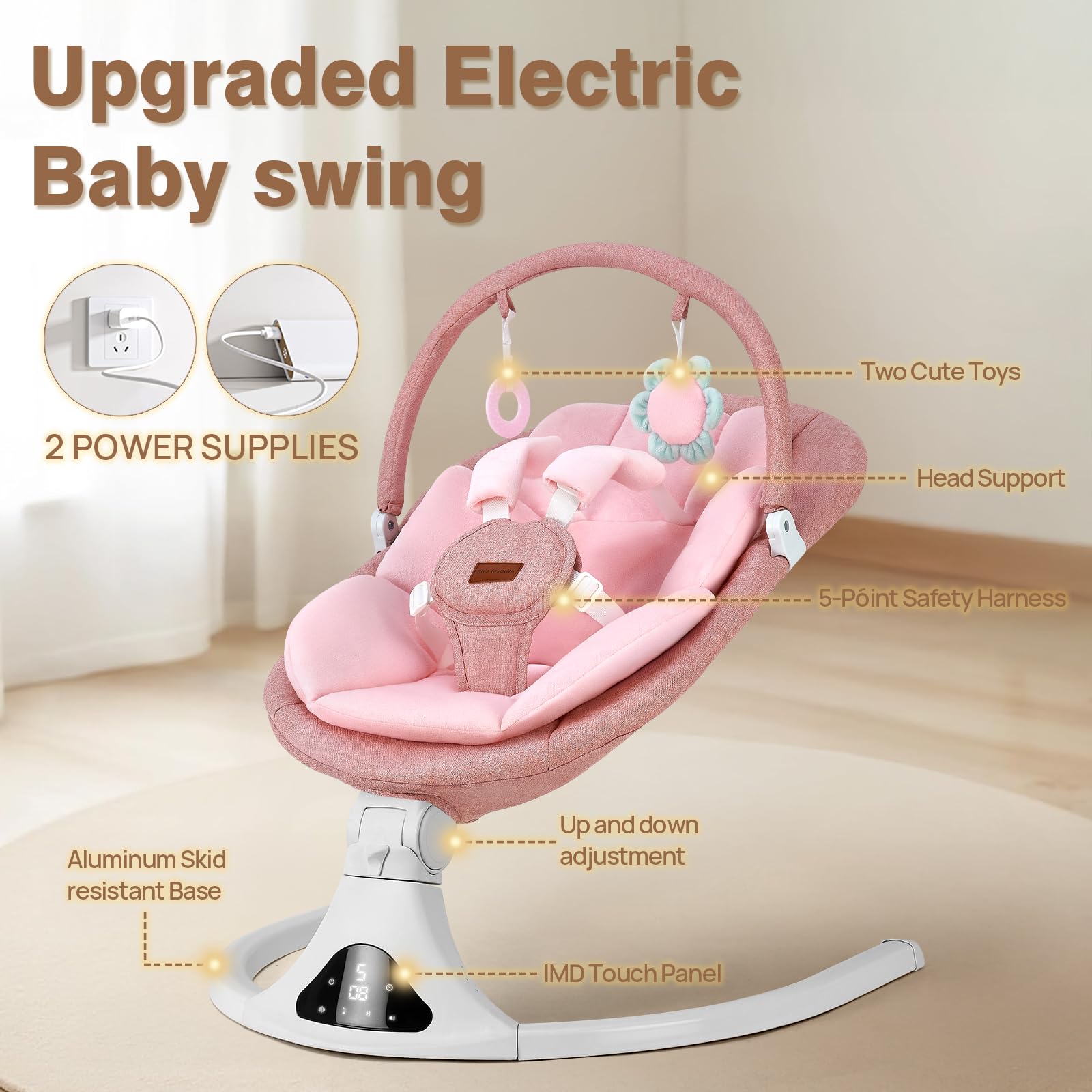 VIRIWEBABY Baby Swing with Remote Control and Bluetooth Music