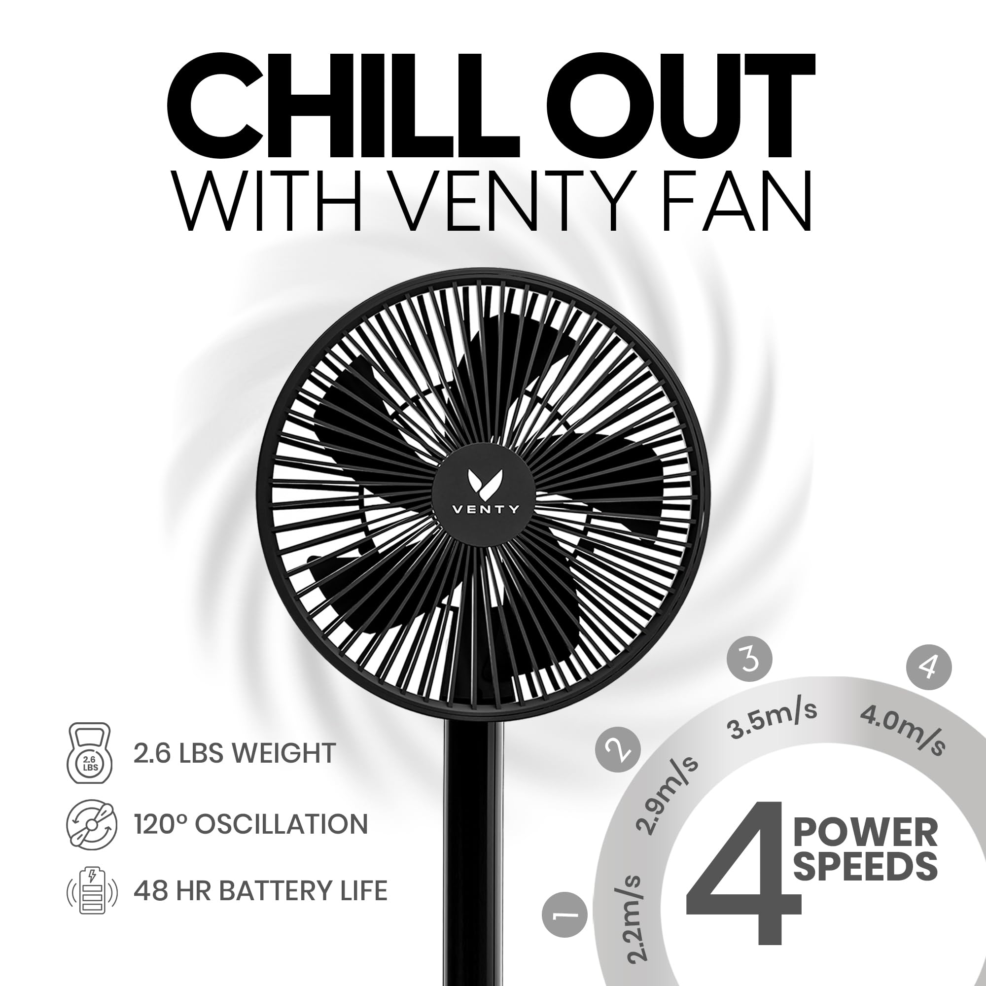 VENTY Portable Fan - Wireless Battery Operated with Remote