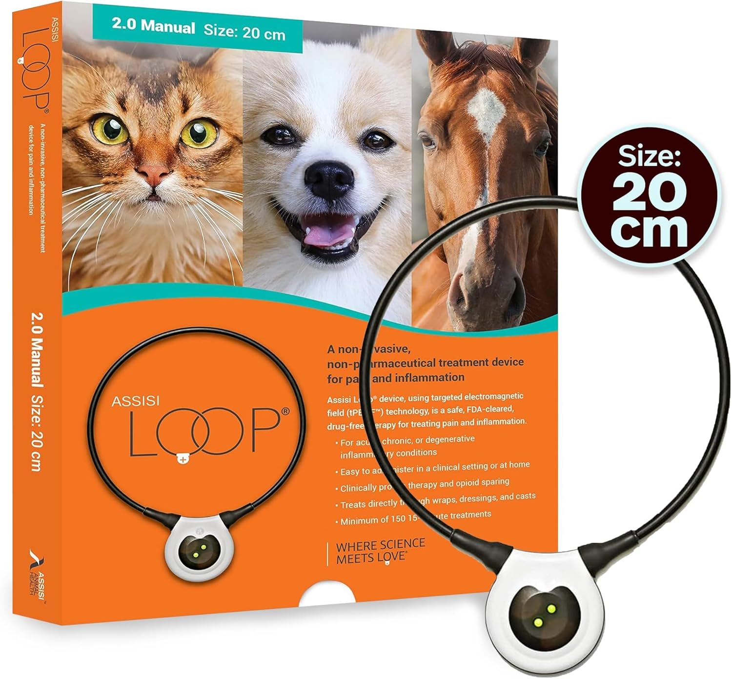 tPEMF Therapy Device for Dogs Cats Horses Loop 2.0 20 cm Pain and Inflammation Care Manual Non-Invasive