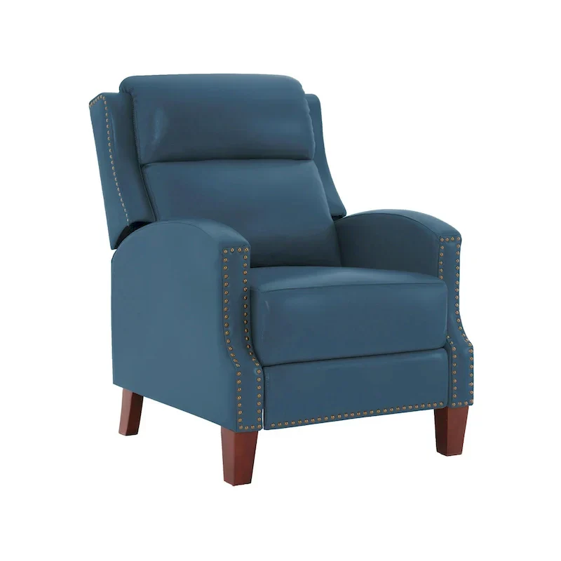 Authentic Leather Pushback Recliner with Adjustable Seat Back and Sturdy Wooden Legs