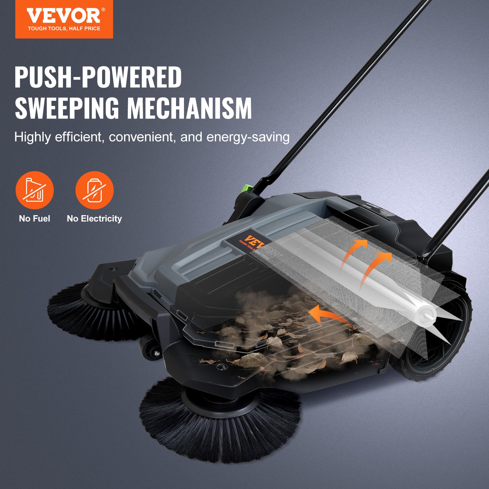 VEVOR Walk-Behind Manual Floor Sweeper with 25.6 Width