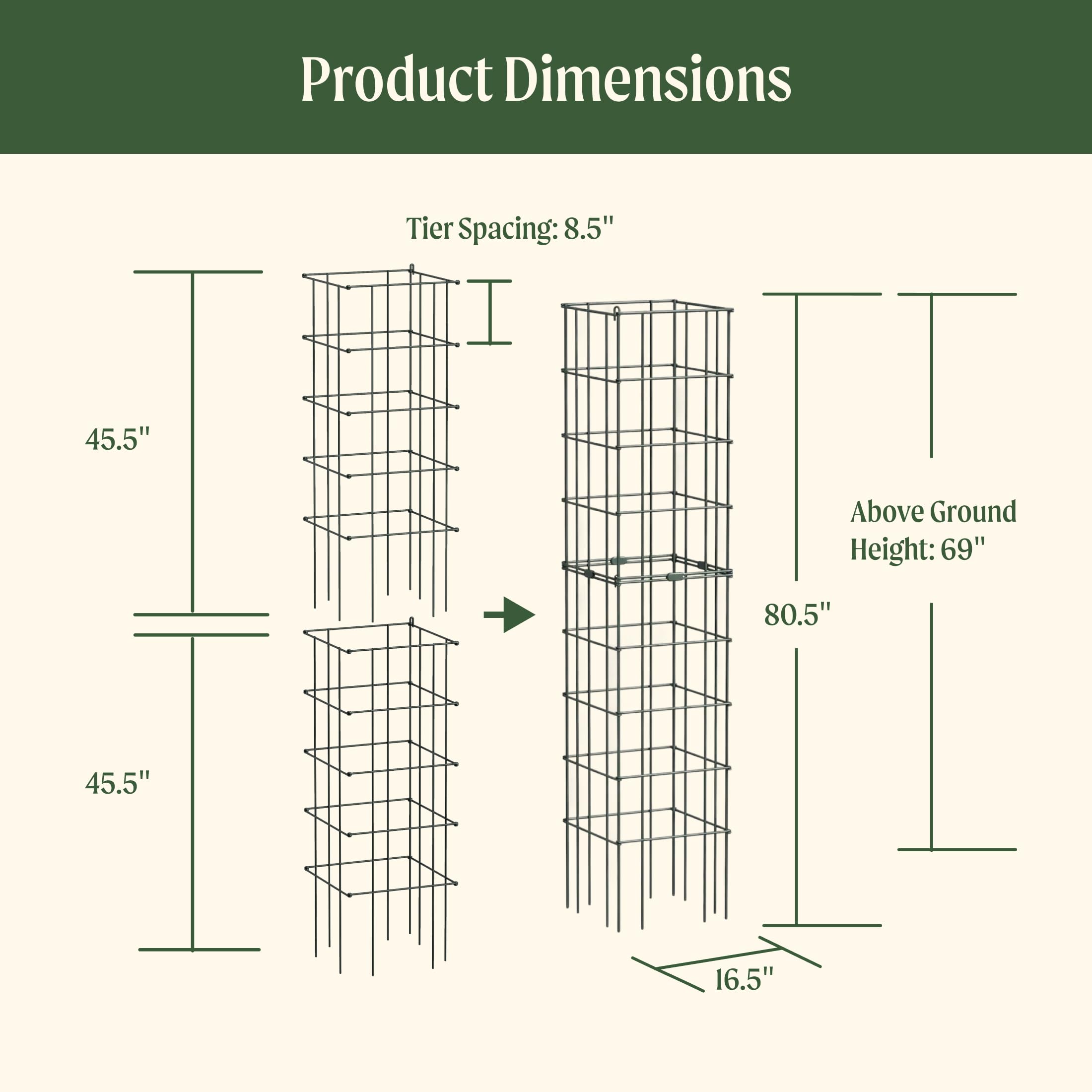 VEGO GARDEN Tomato Cage 16.5 Heavy-Duty Rust-Resistant Trellis