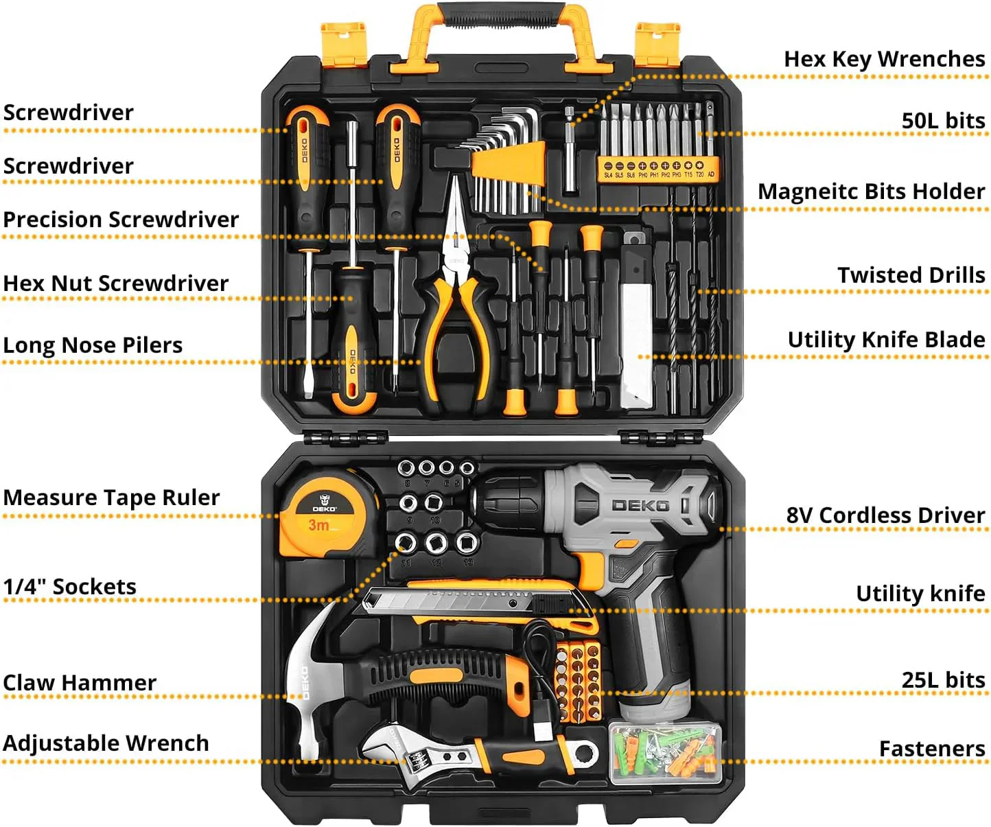 Tool SetTool Kit with 8V Cordless Drill,Tool Box with Drill,Hand Drill Set for Men & Women,Home Tool Kits for House Repair,Handyman,DIY 126 Piece