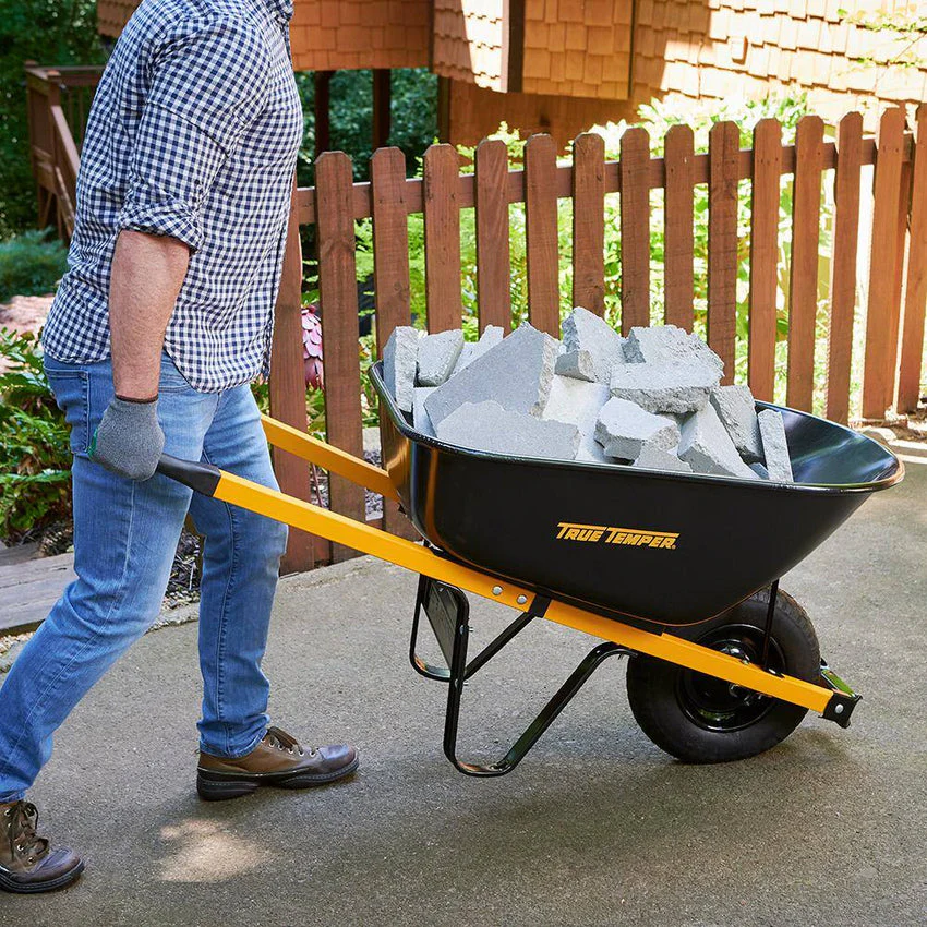 2025 True Temper R6STFFEC 6 cu. ft. Barrow in a Box Steel Wheelbarrow with Never Flat Tire and Steel Handles
