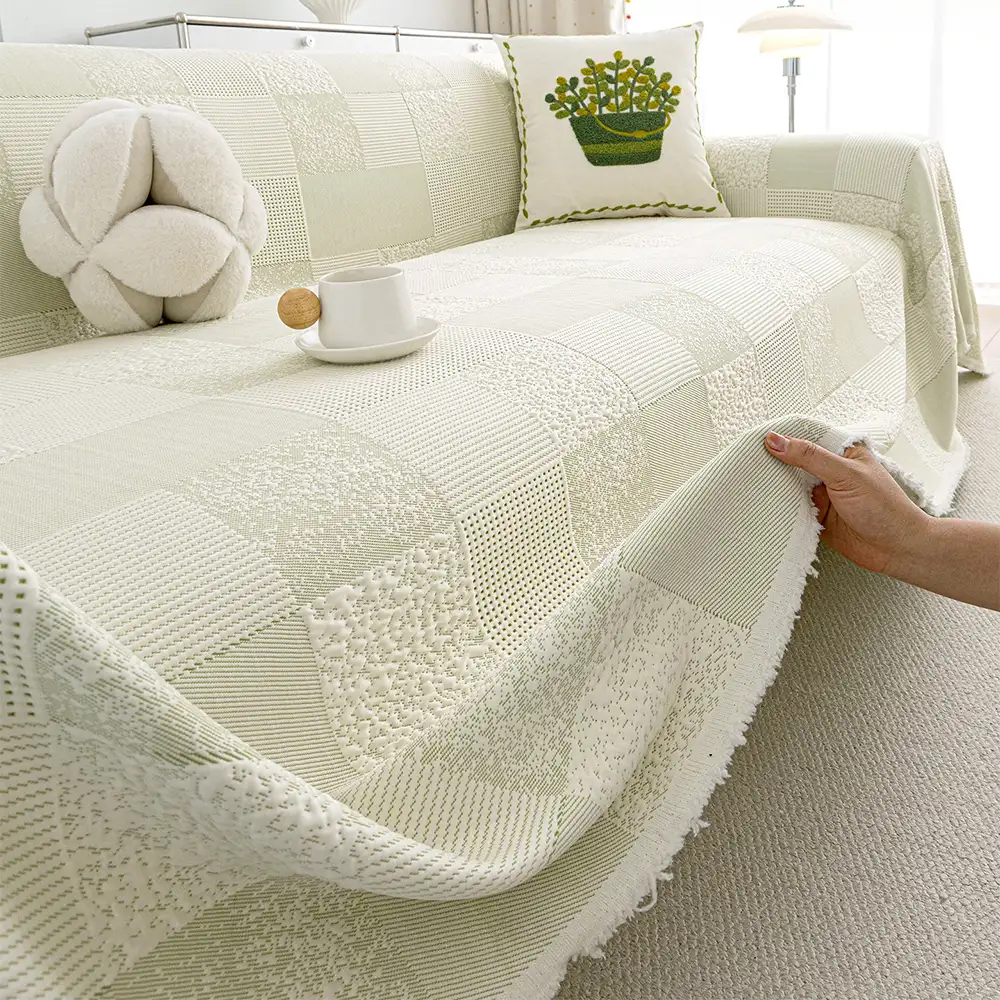 Checkered Skin-Friendly Cooling Ice Silk Sofa Decor Protective Couch Cover