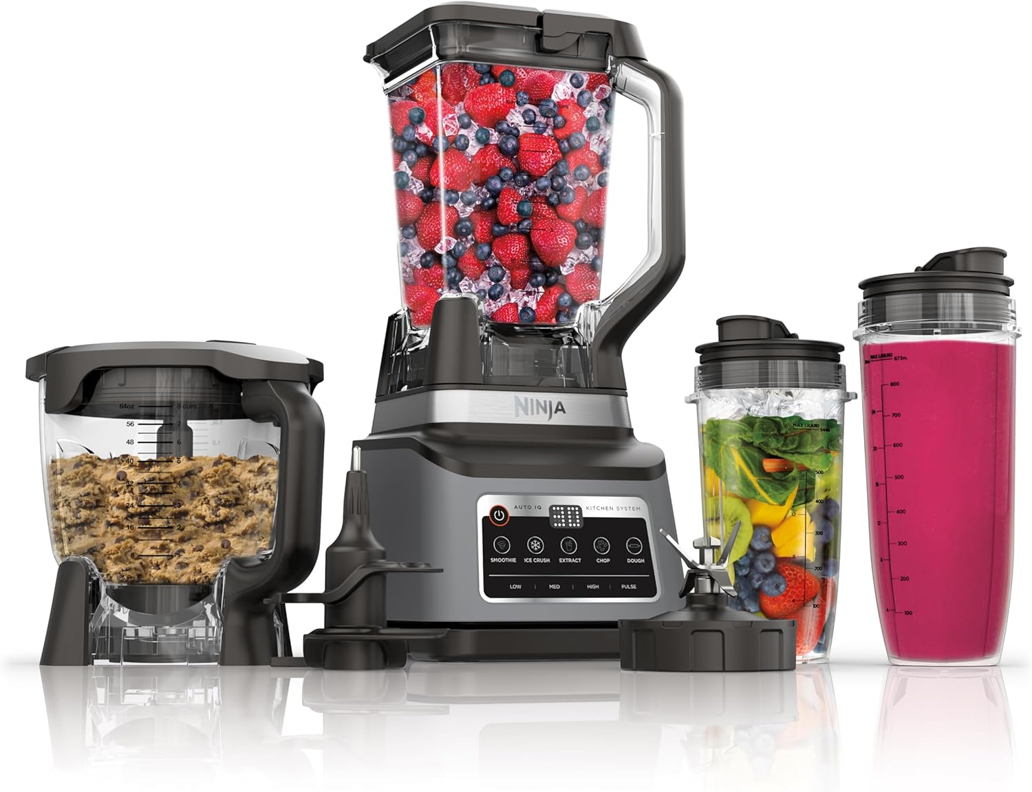 Ninja BN801 Professional Plus Kitchen System, 1400 WP, 5 Functions for Smoothies, Chopping, Dough & More with Auto IQ, 72-oz.* Blender Pitcher, 64-oz. Processor Bowl, (2) 24-oz. To-Go Cups
