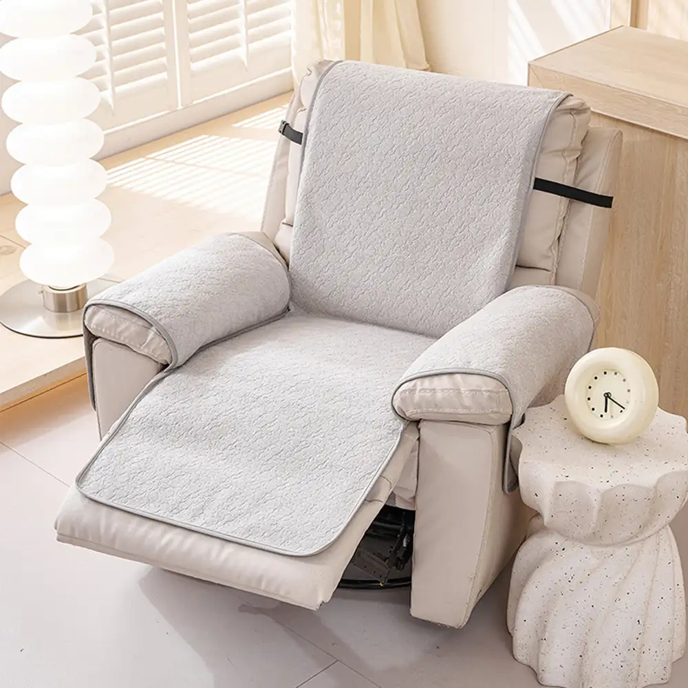Chenille Scratch-Resistant Recliner Couch Cover With Straps - Snowflake