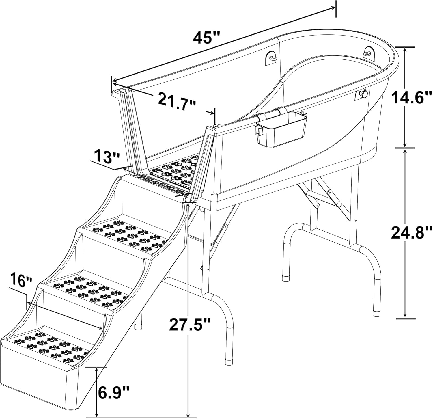45 inch pet grooming bathtub dog wash station stairs combo with drain hose leash foldable stainless legs
