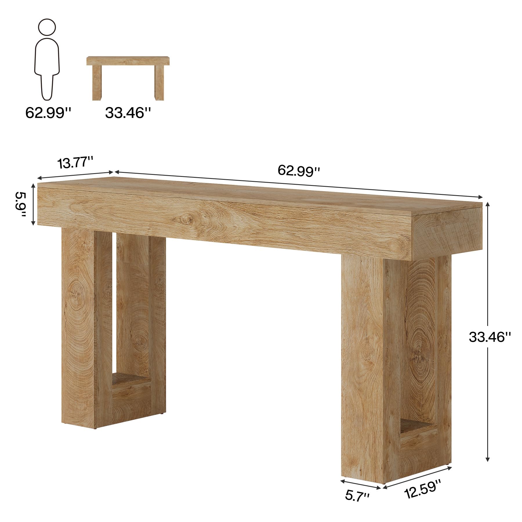 TRIBESIGNS 63-Inch Wooden Console Table for Living Room