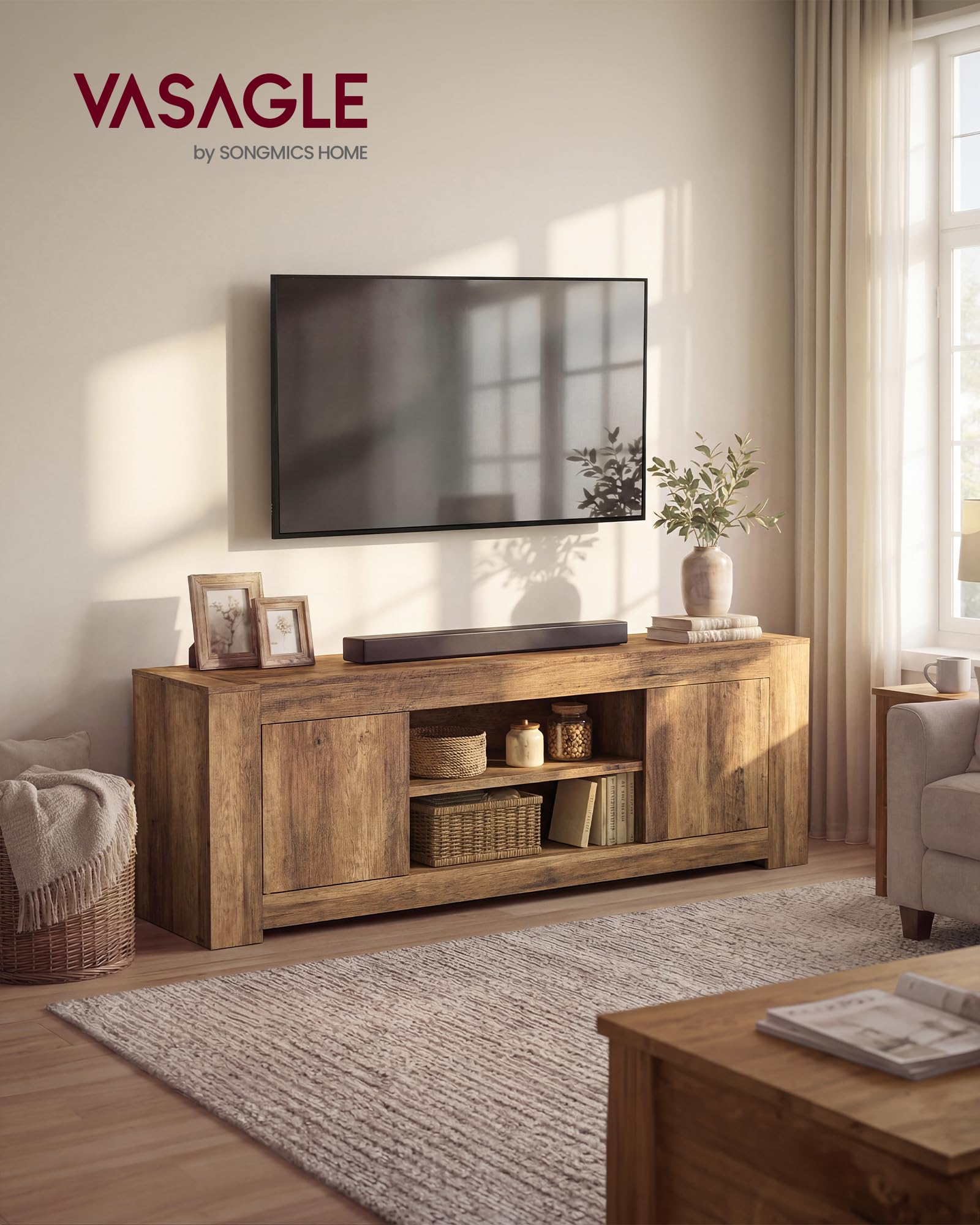 VASAGLE Farmhouse TV Stand with Storage for 80 Inch TVs