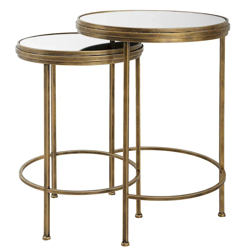 David Frisch Set of 2 Iron and Glass Nesting Tables by Porch & Den