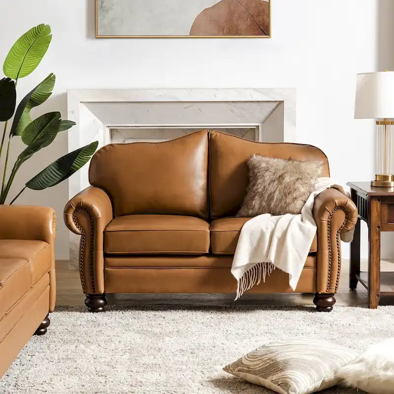 Angel Transitional Genuine Leather Sofa with Tufted Backrest by HULALA HOME
