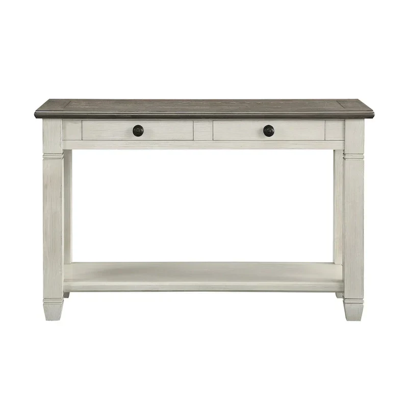 Rome 48-Inch Rectangular Sofa Table with 2 Drawers - White and Brown Solid Wood