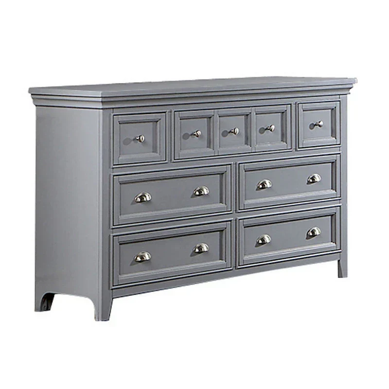 Cile 56-Inch Gray Wood Dresser with 7 Gliding Drawers and Round Nickel Handles