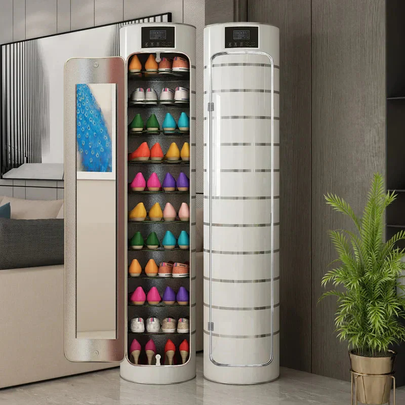 Large-capacity multi-layer rotating disinfection shoe cabinet with mirror + deodorizer