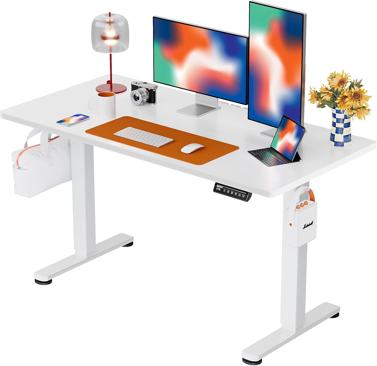 ErGear Height Adjustable Electric Standing Desk, 40 x 24 Inches Sit Stand up Desk, Memory Computer Home Office Desk (Light Vintage Brown)