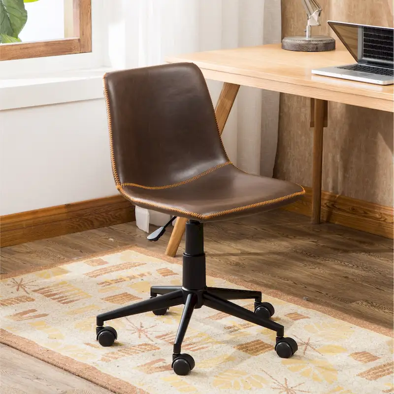 Antique Brown Faux Leather 360-Degree Swivel Office Chair with Air Lift