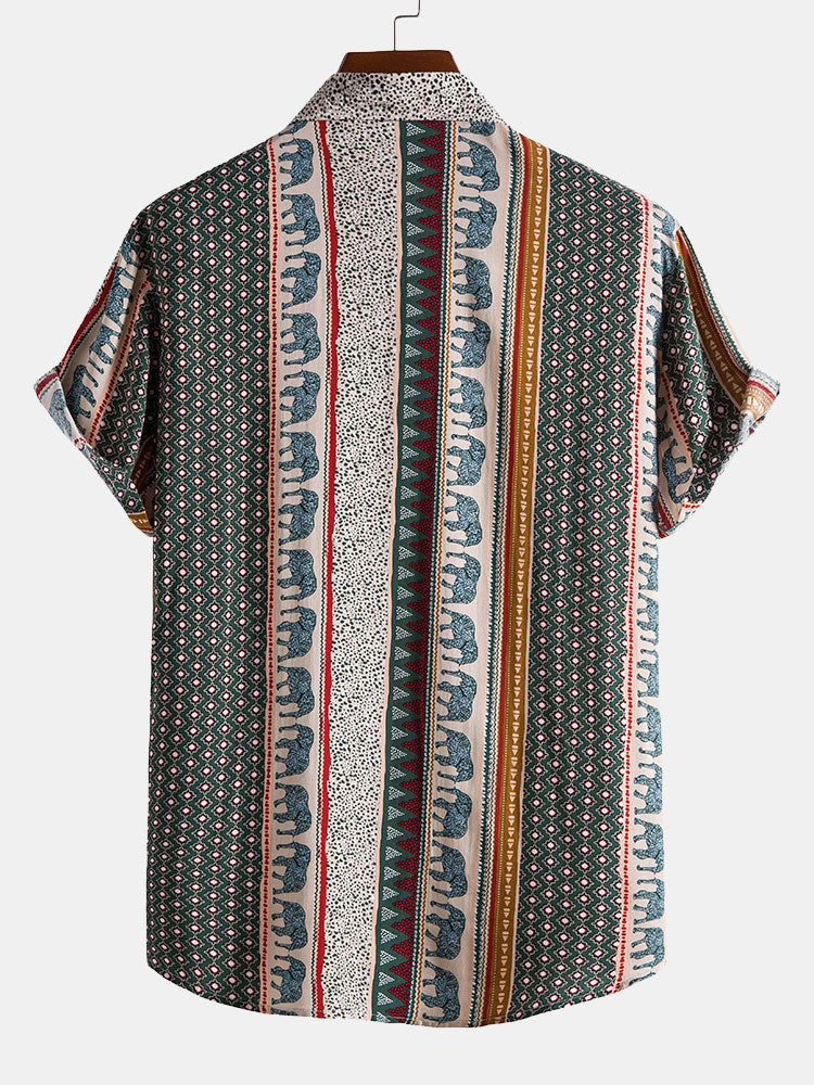 Elephant Geometric Print Shirt & Textured Cotton 5