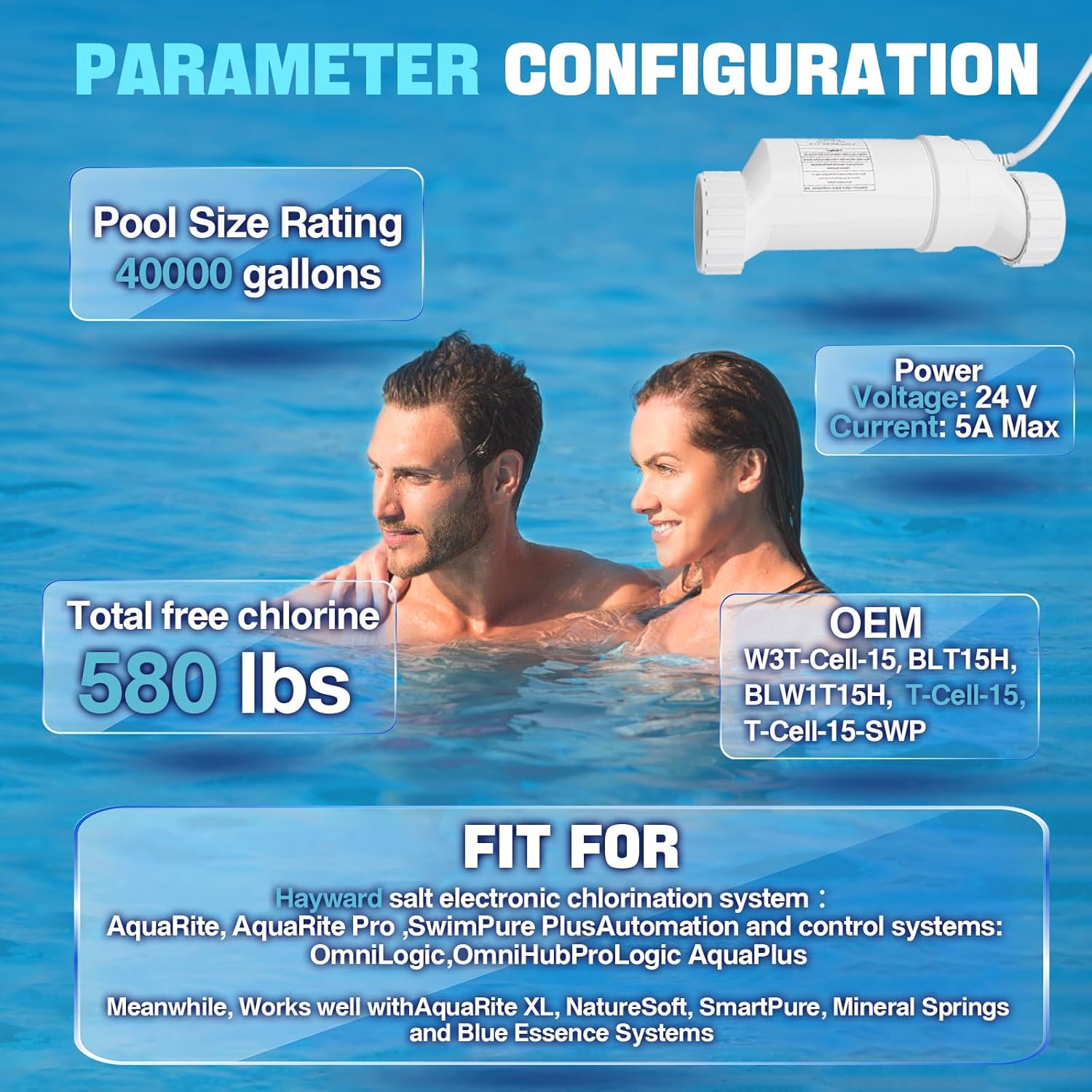 AUTOVERVE T-15 Pool Salt Chlorinator Replacement Cell