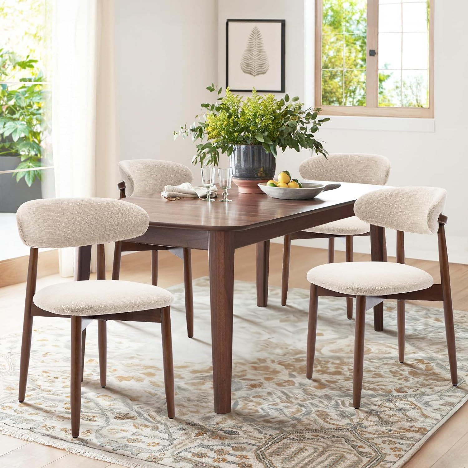 COLAMY Wooden Dining Chairs Set of 4 - Beige Upholstered