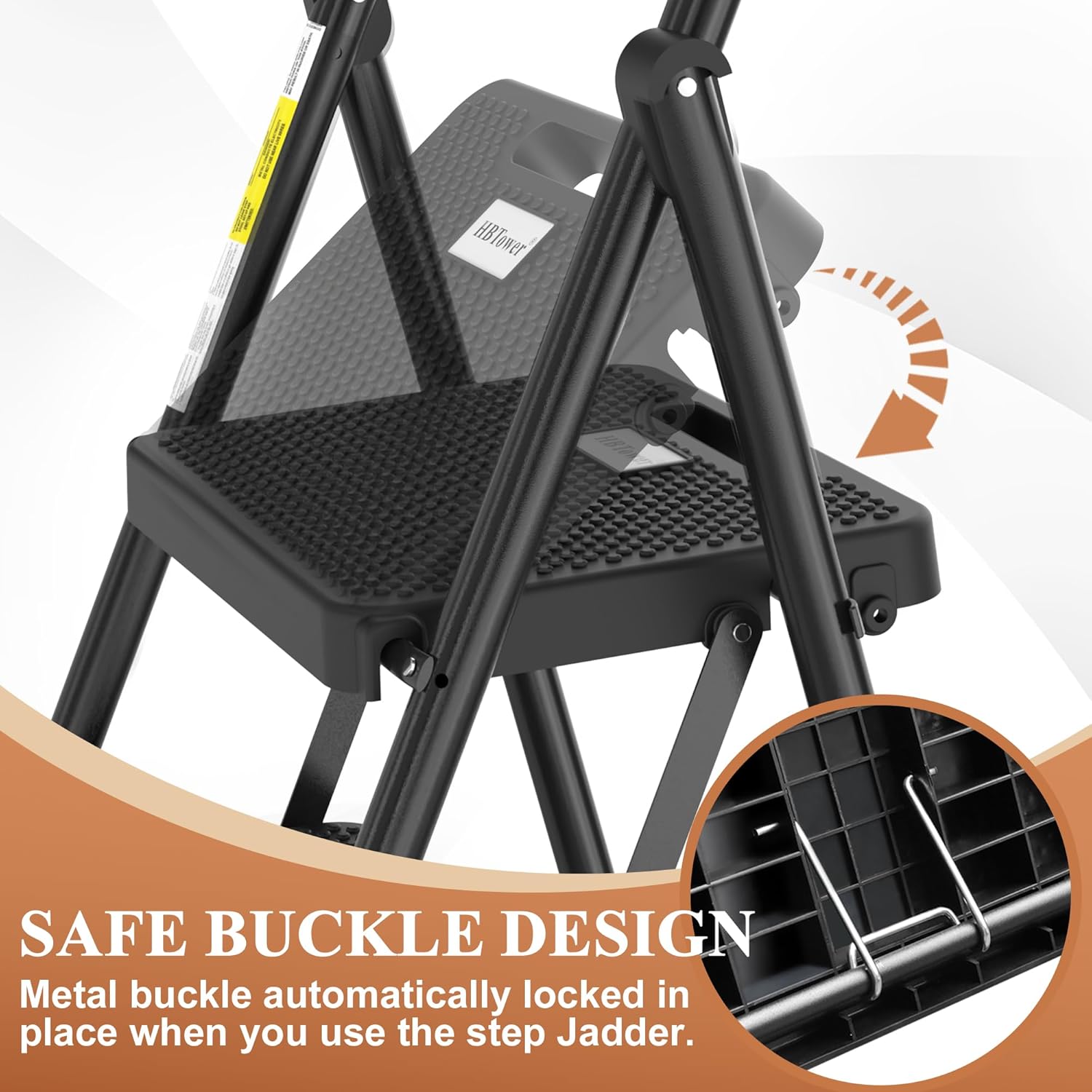 HBTower 3 Step Ladder, Folding Step Stool with Wide Anti-Slip Pedal, Sturdy Steel Ladder, Convenient Handrail, Lightweight, Portable Steel Step Stool