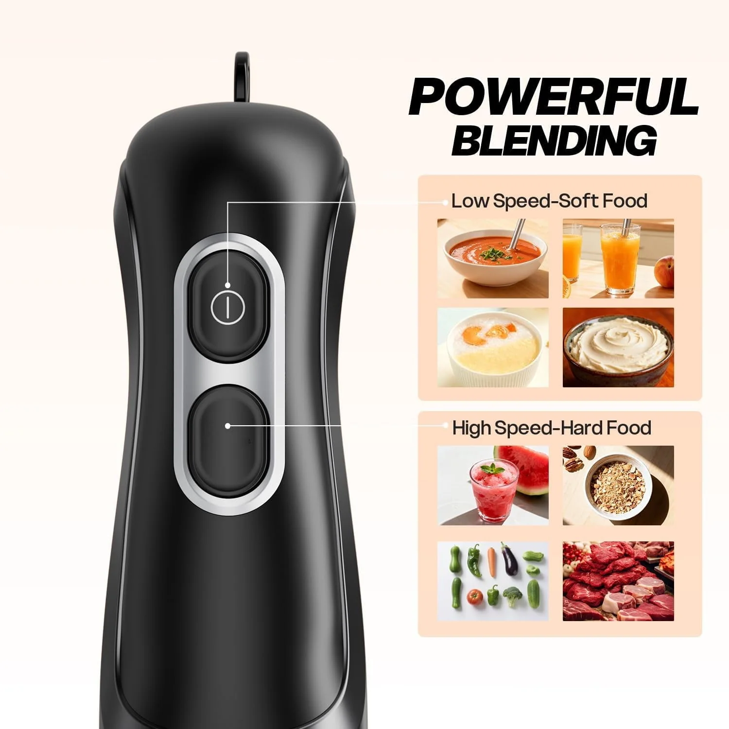 Boyun Daj Hand Blender, Immersion Blender with 2 Mixing Speed, Electric Handheld Mixer Portable Stick Mixer with Stainless Steel Blades for Soup, Smoothie, Puree, Baby Food-Black