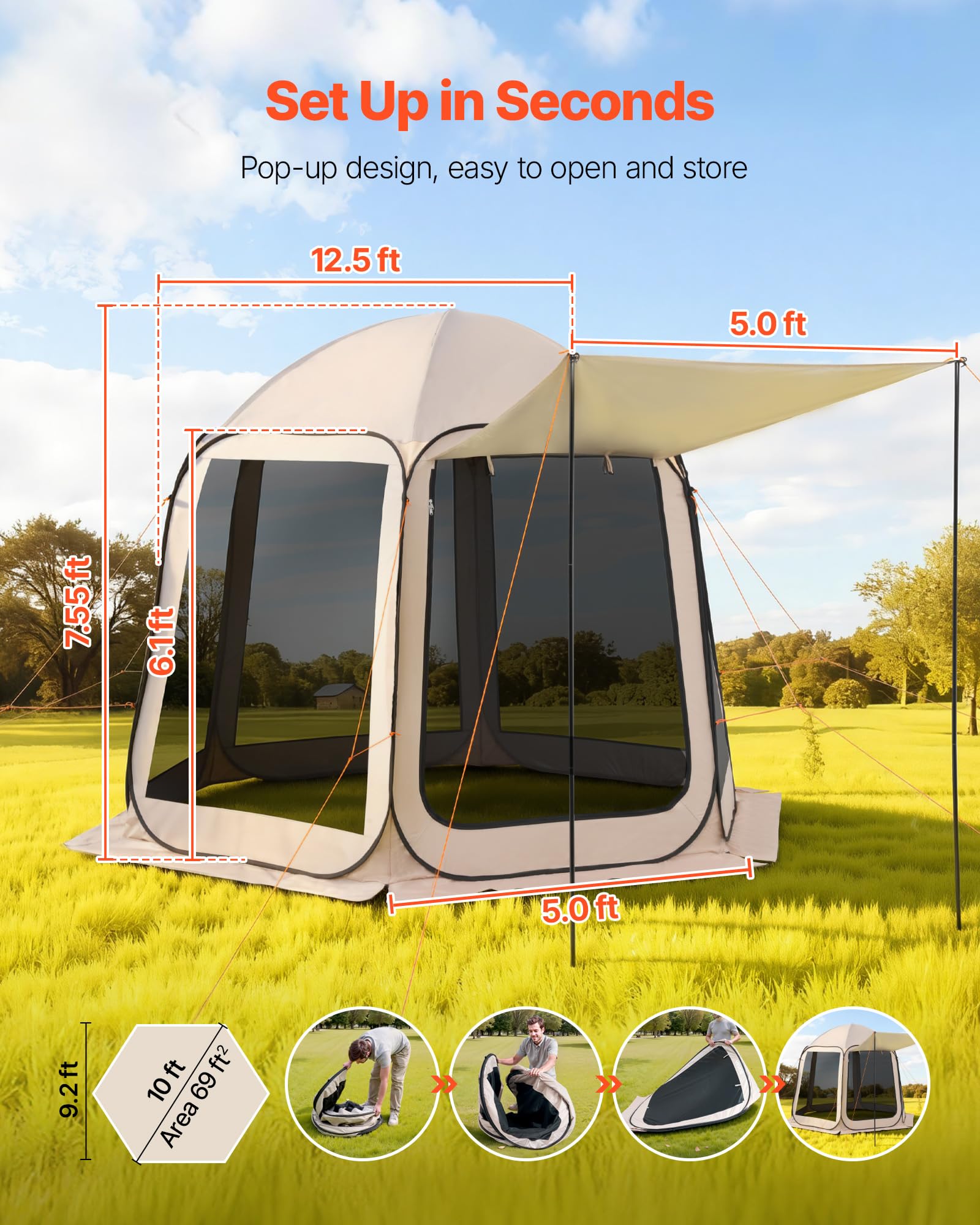 VEVOR Pop Up Screen House Tent 10x9.2 FT Portable Gazebo