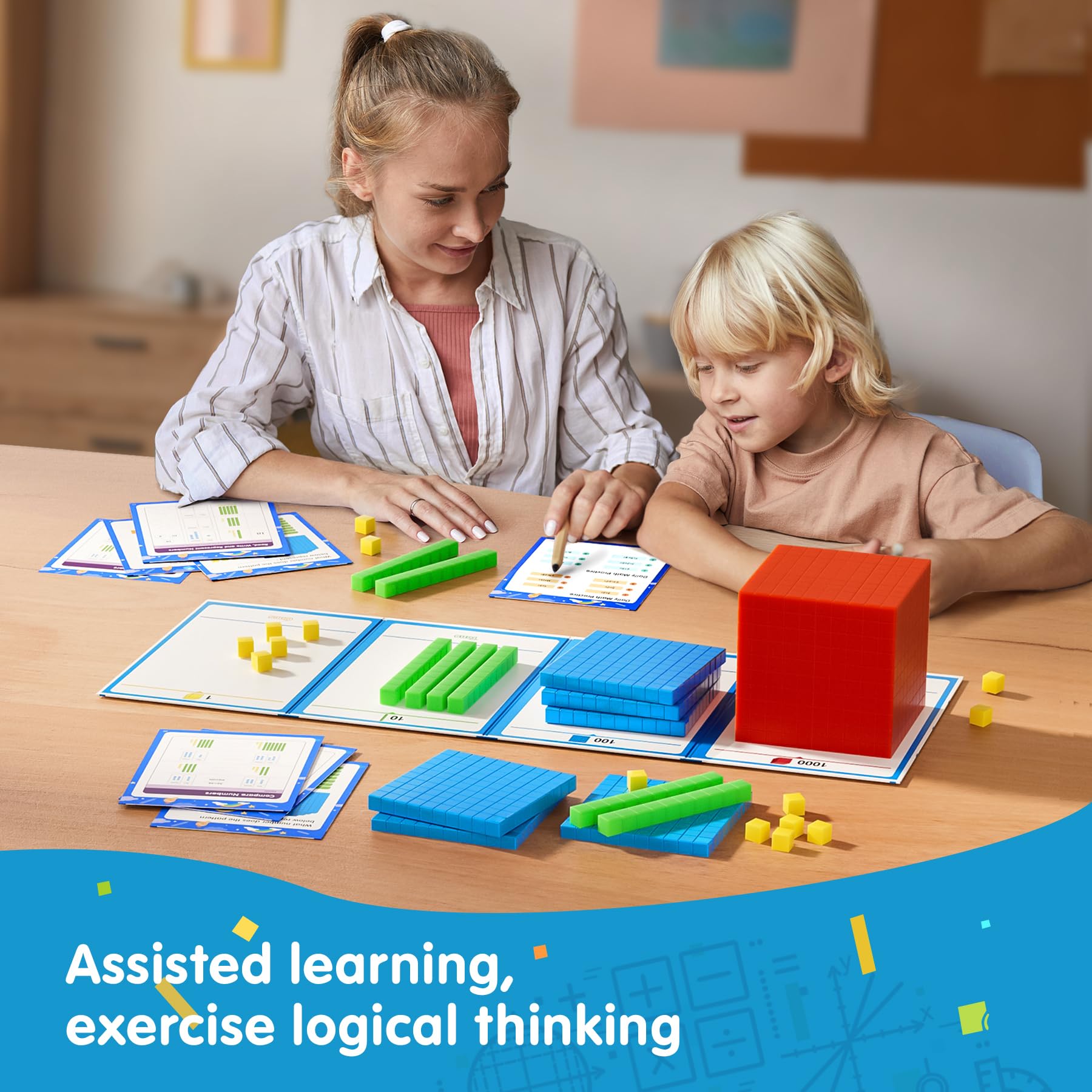 TOMMYHOME Base Ten Blocks with Place Value Chart - 12 Boxes
