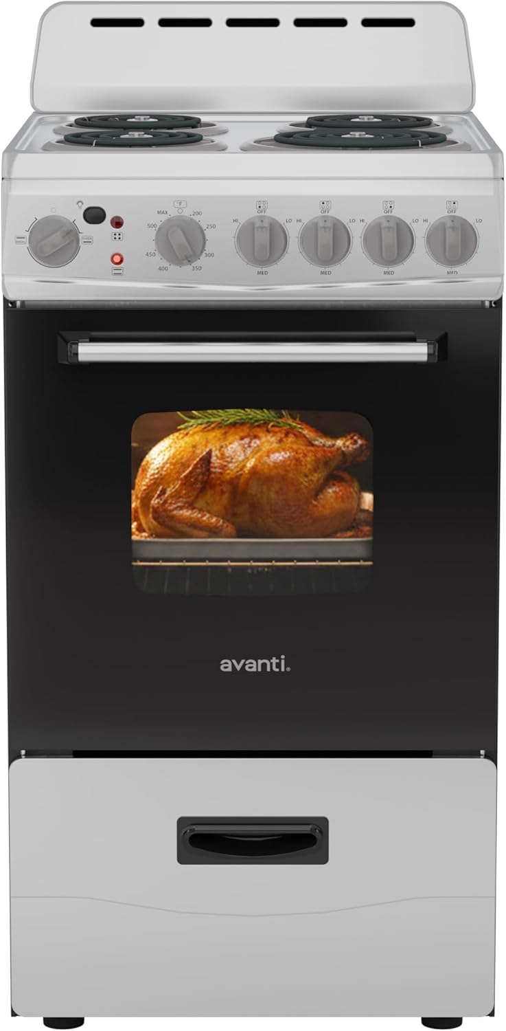 20 Inch Electric Range Oven ERU200P3S 2.1 Cu Ft 4 Coil Burners Freestanding Storage Drawer Stainless Steel
