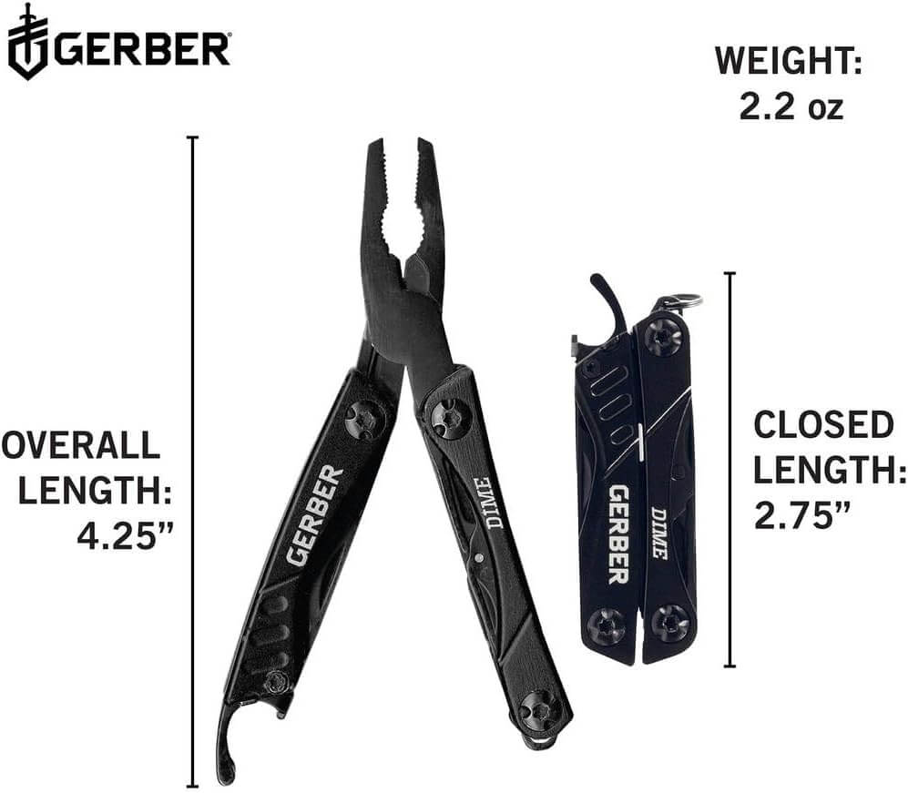 Gerber Gear Dime 12-in-1 Mini EDC Multitool - Needle Nose Pliers, Pocket Knife, Keychain, Bottle Opener - Gifts for Men, EDC Gear and Equipment - Black (Pack of 12)