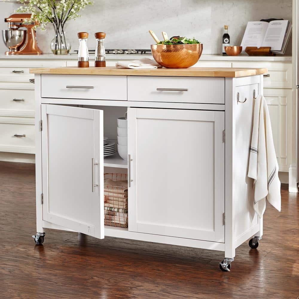 StyleWell - Glenville Rolling Kitchen Cart with Butcher Block Top and Double-Drawer Storage (42 in. W)