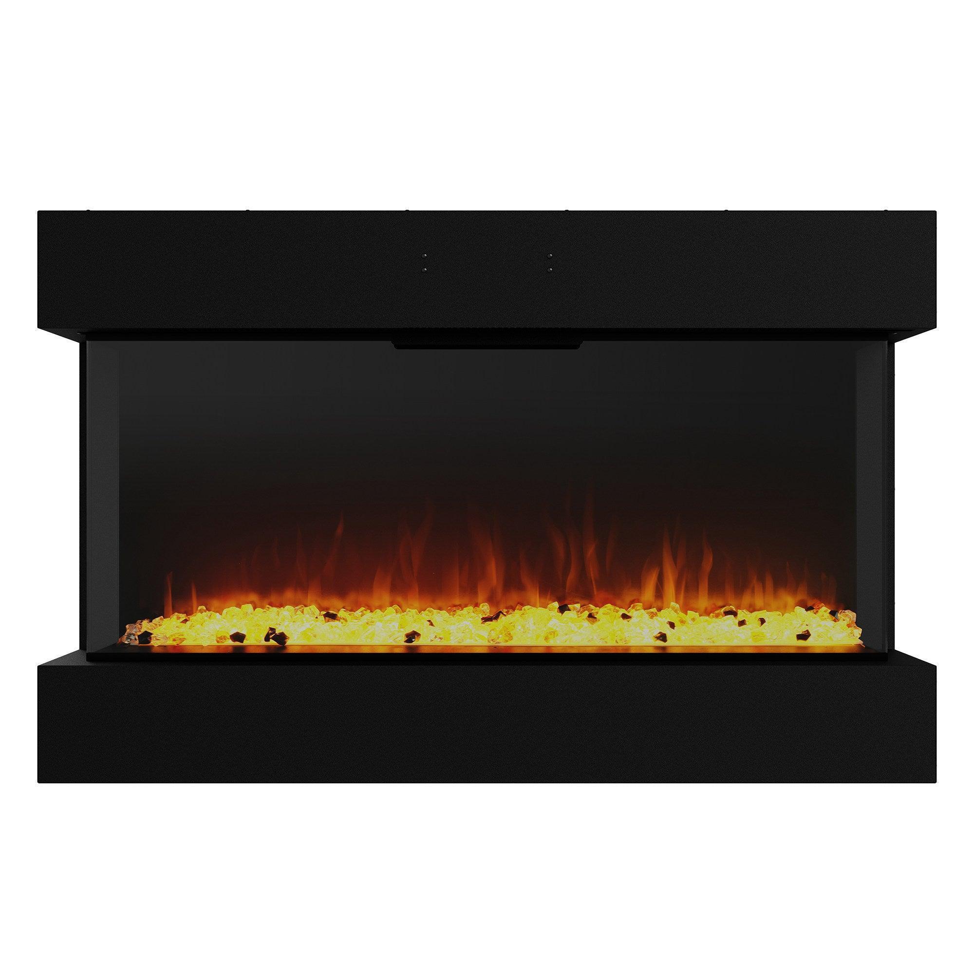 Black Recessed or Wall-Mount Electric 3-Color Flame with LED Light Fireplace