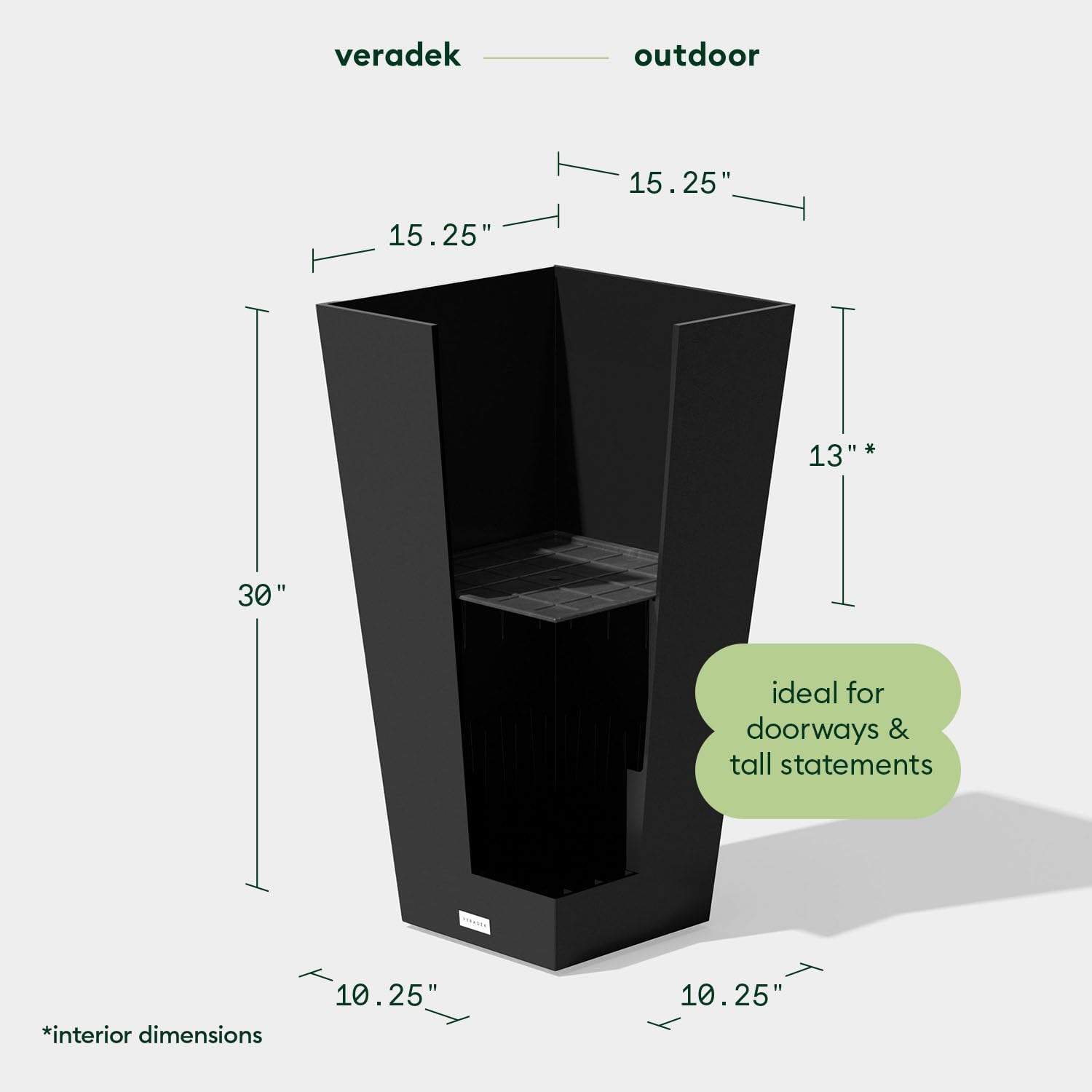 VERADEK V-Resin Taper Planter Set of 2 - 30 Inch, Black