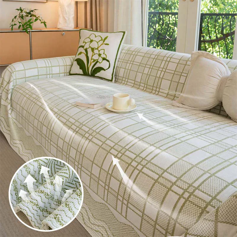 Checkered Pattern Breathable Chenille Sofa Protection Couch Cover