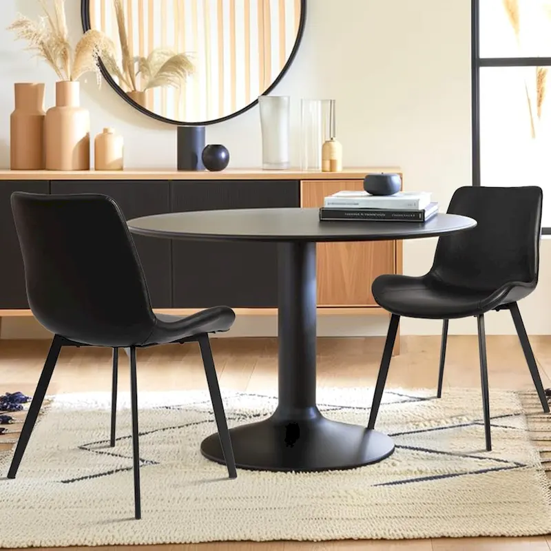 CangLong Set of 2 Mid-Century Dining Chairs with Soft PU Leather Cushions and Metal Legs, Black