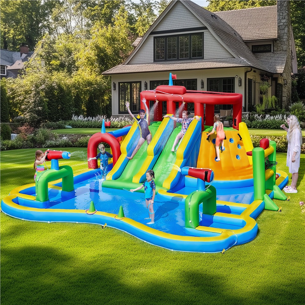10-in-1 Double Lane Inflatable Water Slide with Storage Bag and 750W Blower