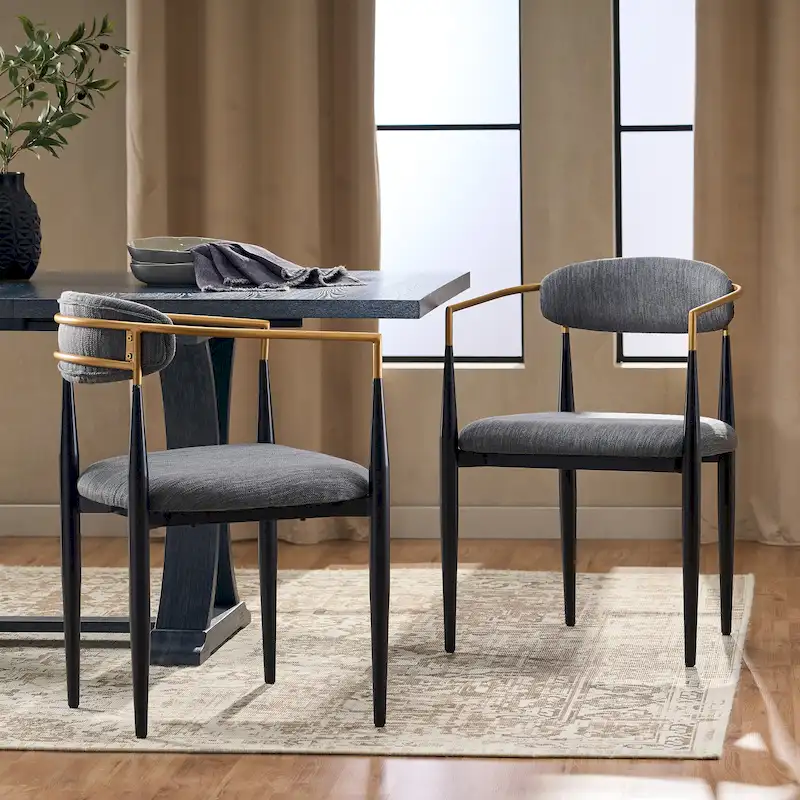 Biscay Set of 2 Fabric Upholstered Iron Dining Chairs by GDFStudio