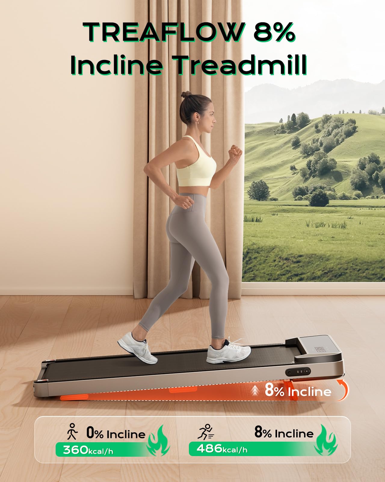TREAFLOW Walking Pad Treadmill with Incline for Home Office