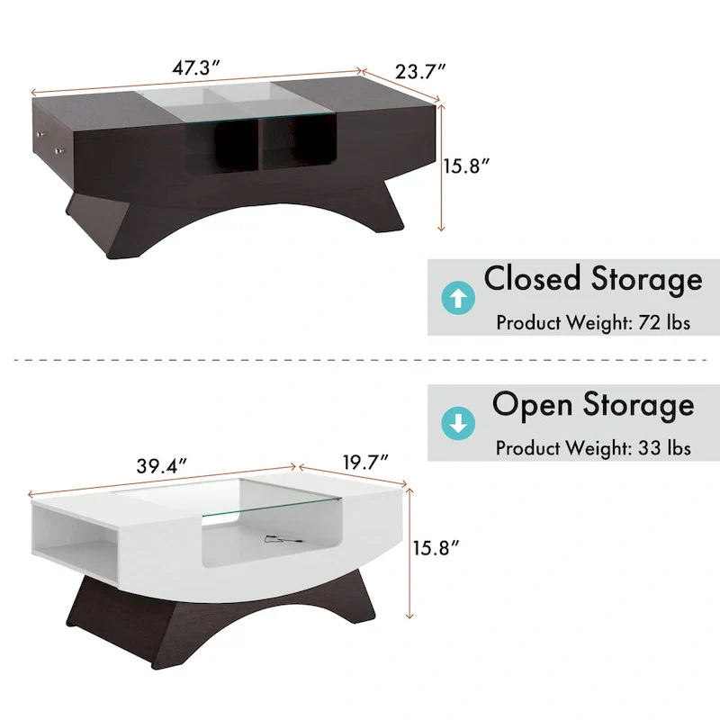 Angelic Contemporary Storage Coffee Table with Glass Insert by Furniture of America