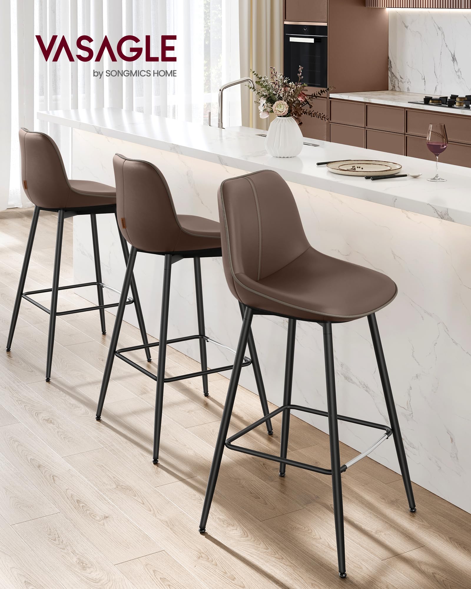 VASAGLE Bar Stools Set of 2 - Ergonomic Kitchen Bar Height