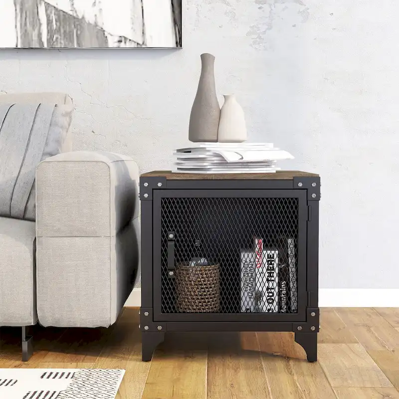 Conner Rustic Dark Walnut Steel 2-Piece Coffee and End Table Set by Furniture of America