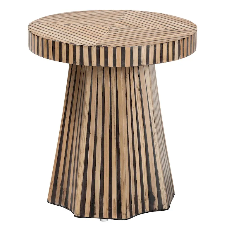 Devika Contemporary Bohemian Two-Tone Bamboo End Table in Natural and Dark Brown