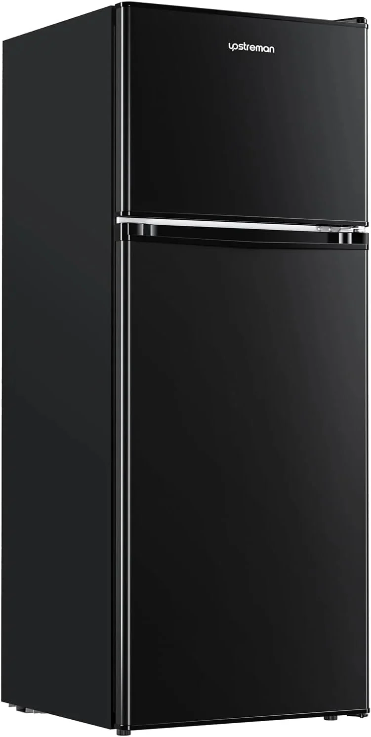 Upstreman 4.0 Cu.Ft Mini Fridge with Freezer – Double Door Compact Refrigerator for Dorm, Office, Bedroom – Adjustable Thermostat, Black (BR401)