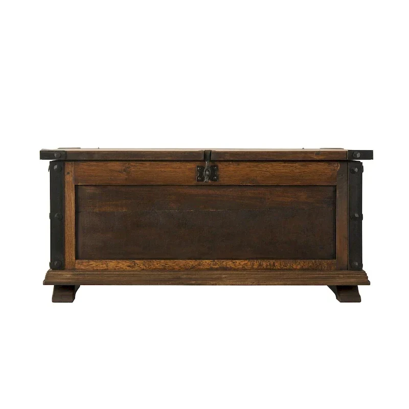 Handcrafted Reclaimed Barn Wood Trunk or Coffee Table with Wrought Iron Accents - 36