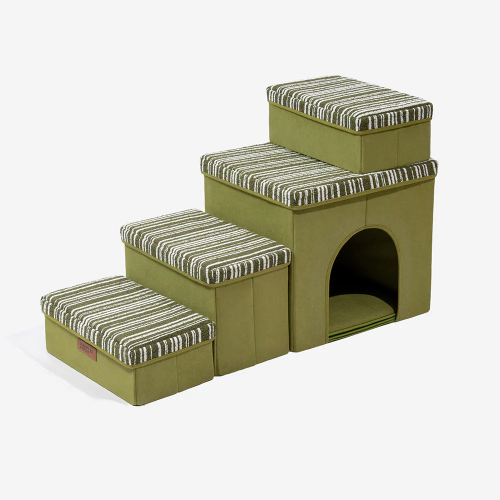 SnugNest Textured Stripe Dog Stairs with Storage