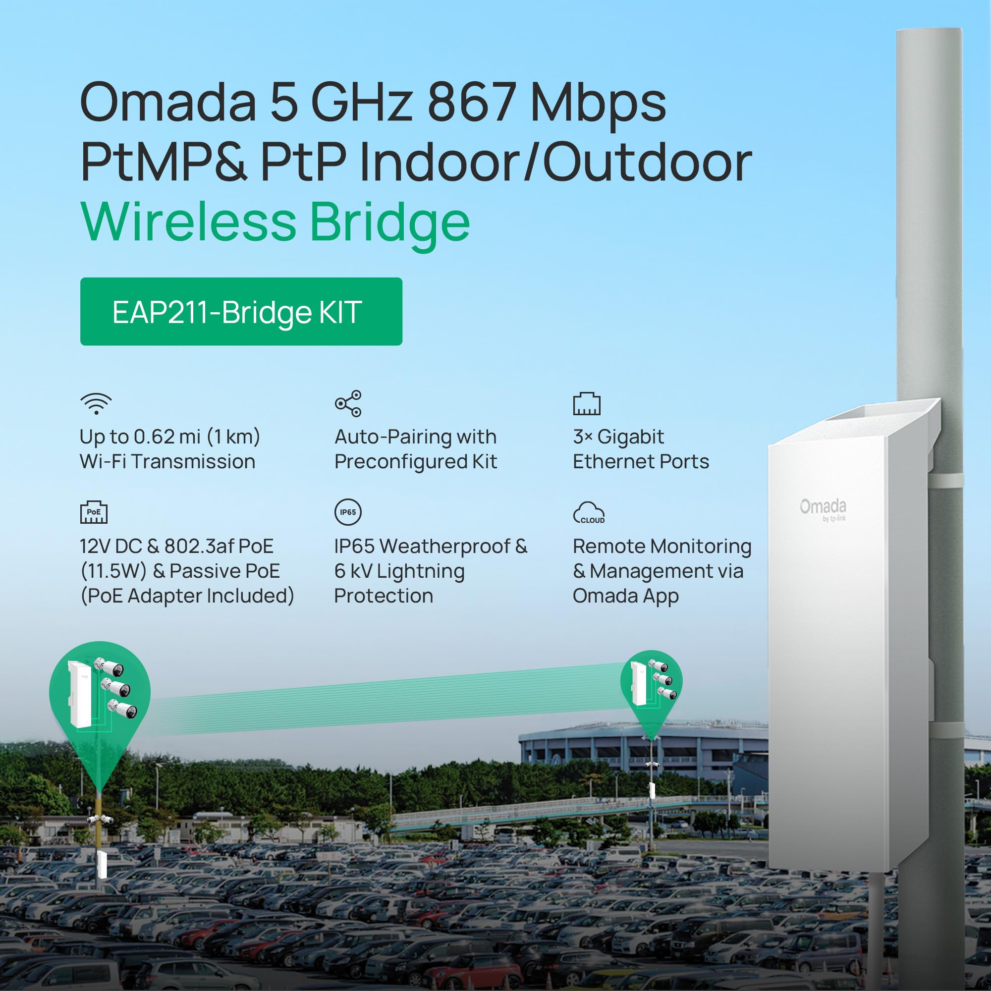 TP-LINK Omada Wireless Bridge - 5GHz, 867Mbps, 1km Range