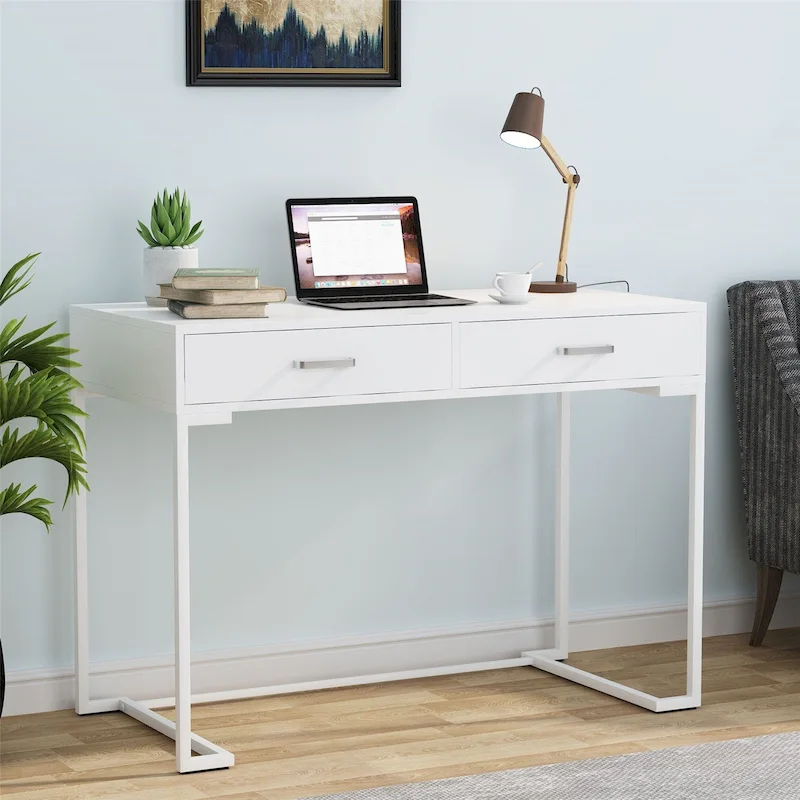 Modern Computer Desk with 2 Drawers - Stylish Study Writing Table with Storage for Home Office
